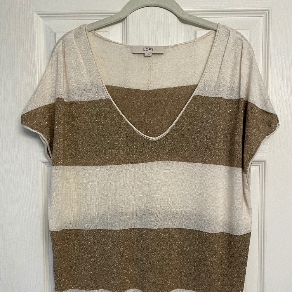LOFT V- neck Metallic S/S Sweater